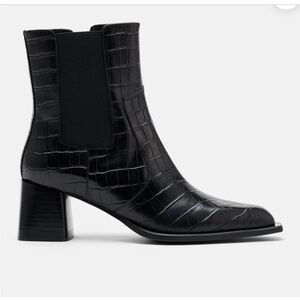 Black Croc-Embossed Ankle Boots